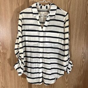 Linen Striped Boyfriend Style Button Down Extra Long Cotton Shirt